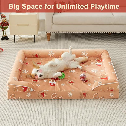WNPETHOME Christmas Dog Beds for Extra Large Dogs, Orthopedic XLarge Dog Bed with Sides, Big Dog Couch Bed with Washable Removable Cover, Pet Bed Sofa with Non-Slip Foam for Sleeping