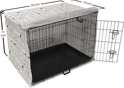 Lunarable Cartoon Dog Crate Cover, Funny Creatures and Monsters Doodle Faces in Manga Style Emotions, Easy to Use Pet Kennel Cover for Cats & Medium Dogs, 30 Inch, Charcoal Grey Coral White