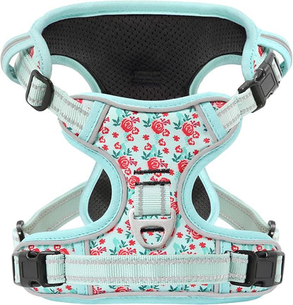 Timos No Pull Dog Harness, Release at Neck Reflective 3 Snap Buckles Adjustable No Choke Pet Vest with Front & Back 2 Leash Clips, Soft Padded Control Training Handle for Small Medium Large Dogs