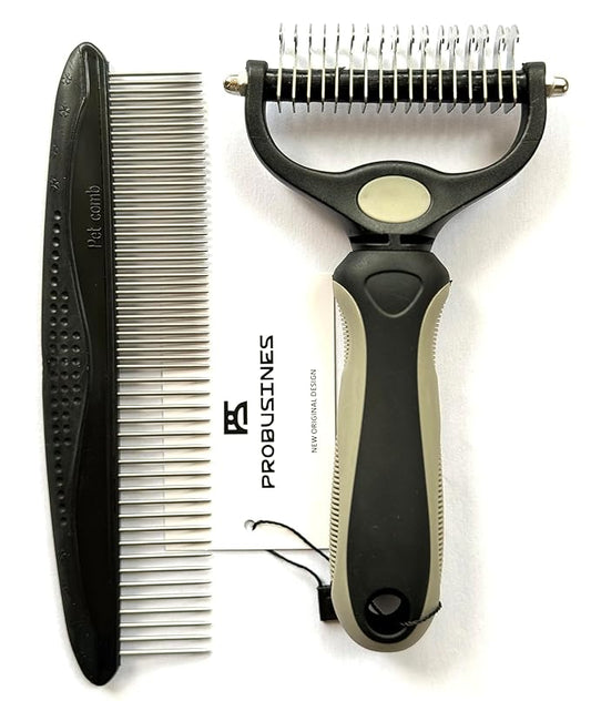 PROBUSINES-Double-Sided Pet Undercoat Rake Dehairing Undercoat Rake For Dogs And Cats - Extra Wide Dog Grooming Brush, Reduce Hair Removal By 95% Pet Stainless Steel Comb Combination