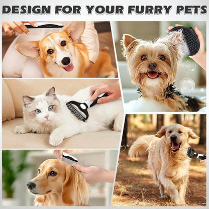 3PCS Premium Dog Grooming Kit - I Deshedding Brush & Metal Comb for Dogs & Cats (White Black)
