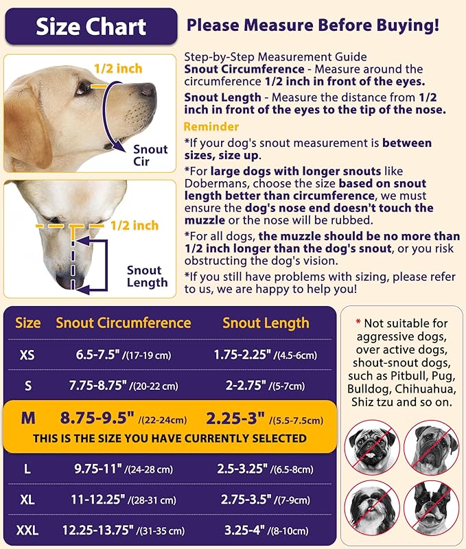 LUCKYPAW Dog Muzzle, Mesh Muzzle for Large Medium Small Dogs with Front Opening Design, Dog Mouth Cover to Prevent Biting, Licking, Chewing, Scavenging, Breathable Pet Muzzle Allows Drinking(Black,M)