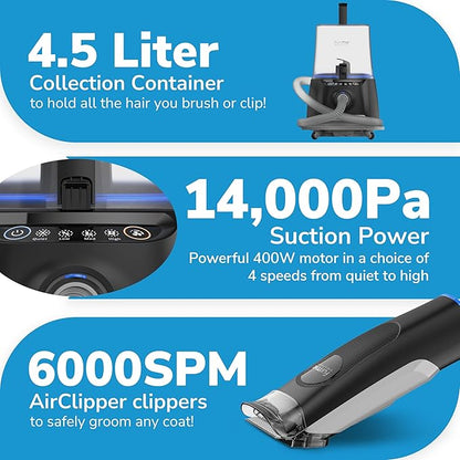 ULTRA Pet Grooming Vacuum Kit - Cat & Dog Grooming Kit For Easy Pet Care at Home, Quiet & Safe Dog Hair Remover Machine with Brush, Clipper, Shedding & Cleaner Tools & 4.5L Canister