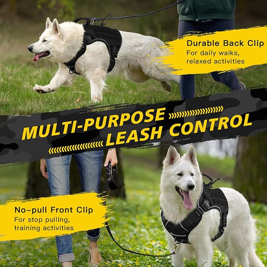 WINGOIN Black Tactical Dog Harness for Large Dogs, Heavy Duty No Pull Dog Harness with Handle, Adjustable Reflective Military K9 Big Pet Vest for Husky, Doberman, Walking, Training, Hunting (XL)