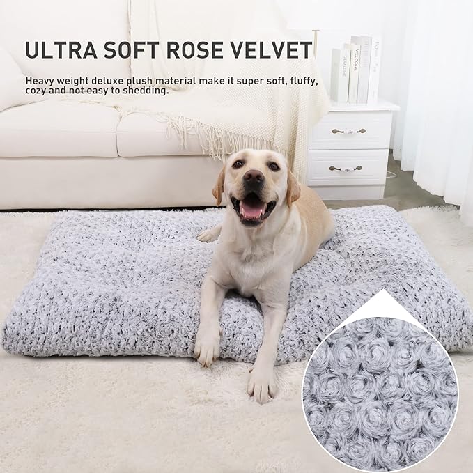 KSIIA Washable Dog Bed Deluxe Plush Dog Crate Beds Comfy Kennel Pad Anti-Slip Pet Sleeping Mat for Large, Jumbo, Medium, Small Dogs Breeds, 41" x 27", Gray