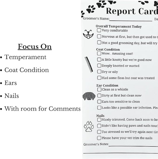 Dog Grooming Report Cards (Pad of 100, 5.5 X 8.5 Inches) Pet groomers report card for grooming salon