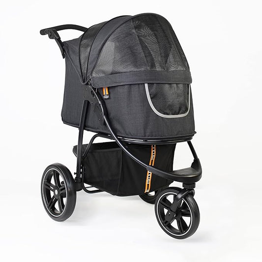 COOPER dog & pet robust buggy, jogger holds up to 32 kg / 70lbs, easy fold, multi-height adjustable soft touch handle, reflective accents, mesh inserts, zippered exits, storage basket below