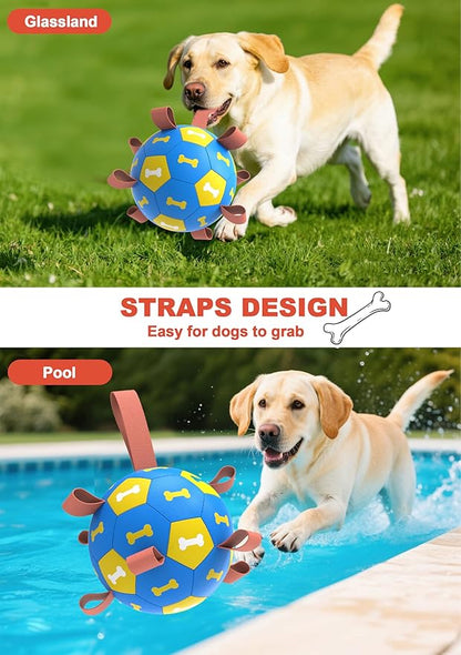 Amasiver Dog Soccer Ball Toys with Straps - 8 inch Large Herding Ball, Interactive Toys for Tug of War, Birthday Gifts,Water Toy, World Cup Sturdy Balls for Medium Large