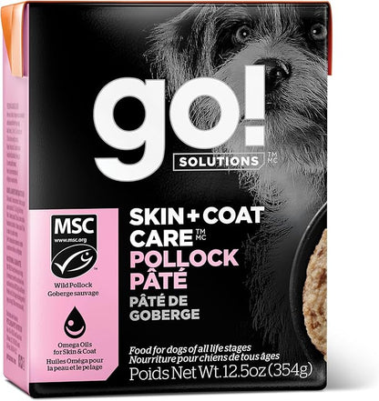 Go! Solutions Skin + Coat Care, Wet Dog Food, Pollock Pâté with Grains Sensitive Skin, 12.5 oz