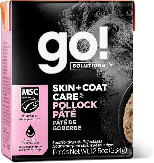 Go! Solutions Skin + Coat Care, Wet Dog Food, Pollock Pâté with Grains Sensitive Skin, 12.5 oz