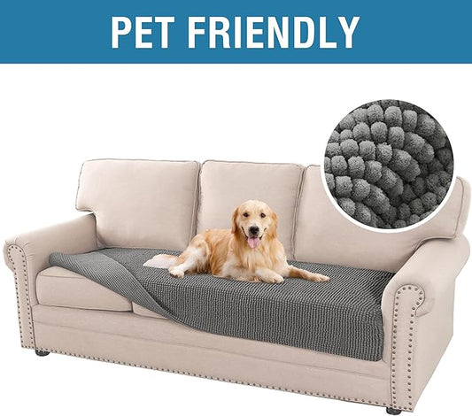 H.VERSAILTEX Plush Chenille Dog Bed Cover Thick Soft Sofa Cover for 3 Cushion Couch Anti Slip Couch Cover Furniture Protector for Dog, Pet, Cat (35" x 74", Grey)