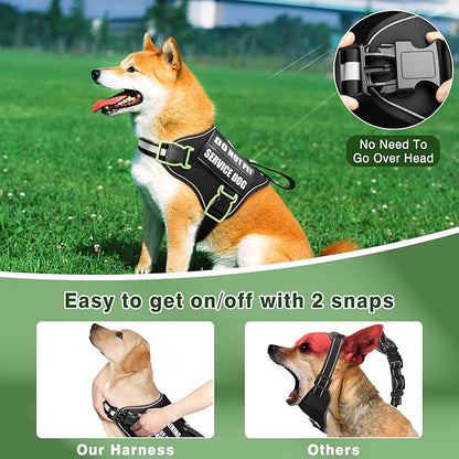 Service Dog Vest Harness and Leash Set+10 Patches,No Pull&Easy Walk Reflective Dog Harness with Soft Padded Handle for Training/Everyday,Fit Small/Medium/Large/Extra-Large Dogs (Black L)