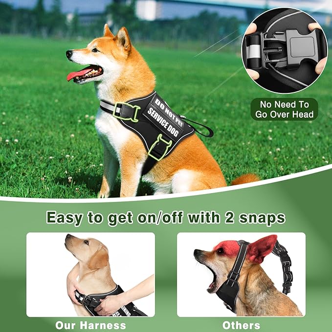 Service Dog Vest Harness and Leash Set+10 Patches,No Pull&Easy Walk Reflective Dog Harness with Soft Padded Handle for Training/Everyday,Fit Small/Medium/Large/Extra-Large Dogs(Black XL)