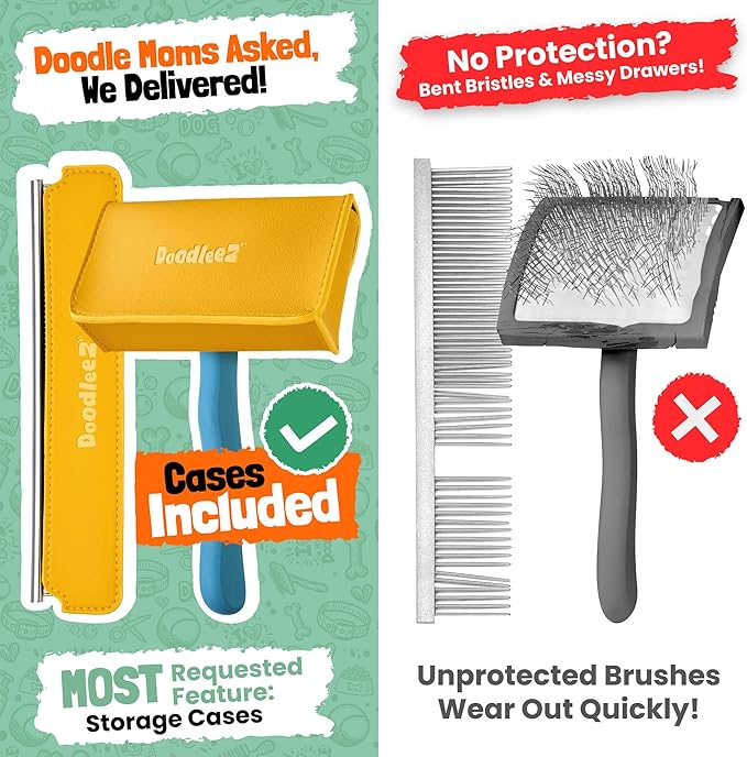 Slicker Brush for Dogs - Doodle Brush - Goldendoodles Labradoodles Bernedoodles - Goldendoodle Must Haves - Poodle Comb and Cases Included - Medium - Teal