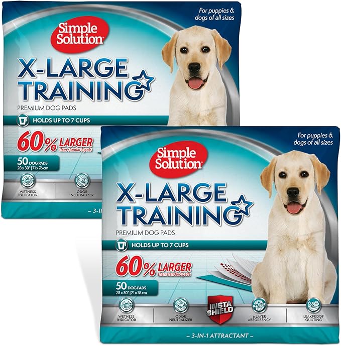 Simple Solution Extra Large Puppy Training Pads – Leak-Proof Potty Pads for Large Dogs – Absorbent and Disposable with Odor Control for Housebreaking – 28 x 30 Inches – 100 Count