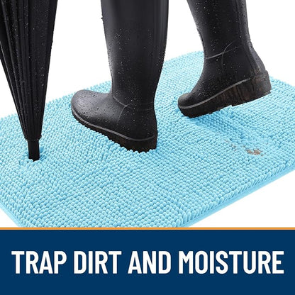OLANLY Dog Door Mat for Muddy Paws 48x30, Absorbs Moisture and Dirt, Absorbent Non-Slip Washable Mat, Quick Dry Chenille, Mud Mat for Dogs, Entry Indoor Door Mat for Inside Floor, Blue