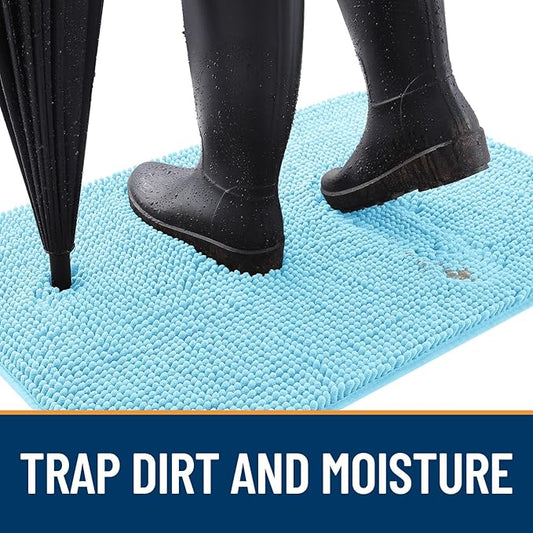 OLANLY Dog Door Mat for Muddy Paws 36x24, Absorbs Moisture and Dirt, Absorbent Non-Slip Washable Mat, Quick Dry Chenille, Mud Mat for Dogs, Entry Indoor Door Mat for Inside Floor, Blue