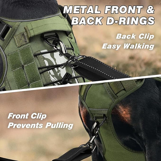 WINGOIN Green Tactical Dog Harness for Small Dogs, Heavy Duty No Pull Harness with Handle, Adjustable Reflective Military K9 Pet Vest for French Bulldog, Pug, Walking, Training, Hunting (S)