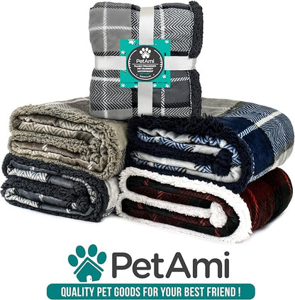 PetAmi Dog Blanket for Medium Large Dogs, Pet Bed Blanket Cat Puppy Kitten, Fleece Furniture Couch Cover Protector Sofa Car, Soft Sherpa Dog Throw Plush Reversible Washable, 40x60 Plaid Navy Blue