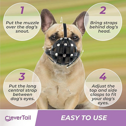 Soft Leather French Bulldog Muzzle – Frenchie Muzzle for Biting and Grooming – Short Snout Dog Muzzle for Small Brachycephalic Breed Dogs: Pug, Shih Tzu, Bulldogs, Boston Terrier (S Size)