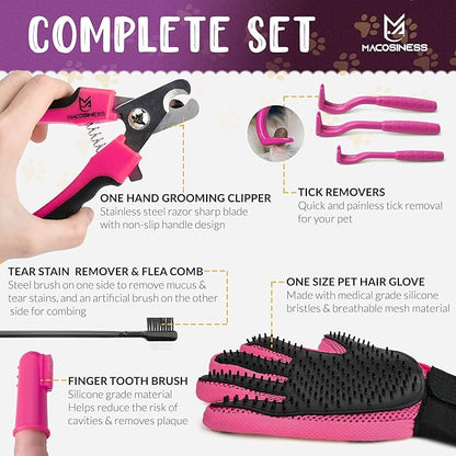 Pet Grooming Hammock for Nail Trimming - Complete Groomers Helper Set for Pet - Dog Grooming Hammock with Hook - Cat Nail Clipper - Dog Hammock for Nail Clipping (L, Purple with Gold Paws)