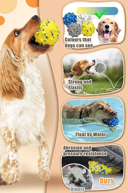 Upgrade Dog Balls for Aggressive Chewers, Indestructible Tennis Balls for Dogs, Durable Bouncy Dog Toy Balls, Interactive Dog Toys for Fetch Game, Lightweight Floating Dog Toys(Yellow+Blue Large)