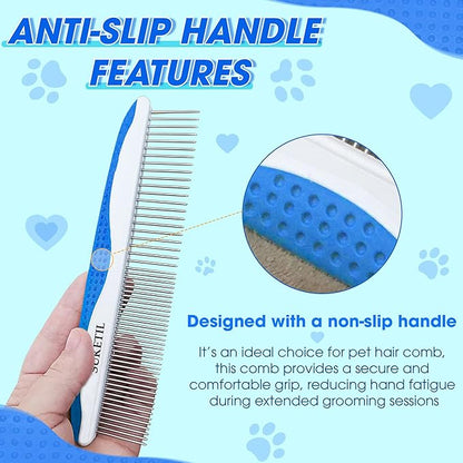 Dog Comb Stainless Steel Teeth, Dog combs for grooming matting, Dematting Comb for Dogs and Cat Removes Tangles & Knots (Blue)