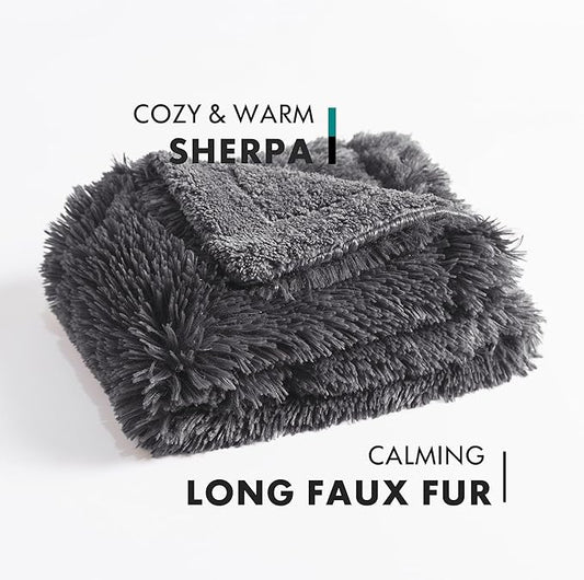 gogobunny Waterproof Plush Long Faux Fur Pet Throw Blanket Ultra Soft Fluffy Bed Couch Cover Washable - Premium Flannel Calming Blankets for Dog Puppy Cat (60x80 Inch (Pack of 1), Grey)