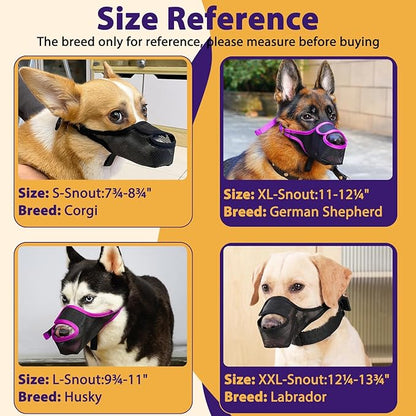 LUCKYPAW Dog Muzzle, Mesh Muzzle for Large Medium Small Dogs with Front Opening Design, Dog Mouth Cover to Prevent Biting, Licking, Chewing, Scavenging, Allows Drinking (XL-Snout:11-12¼", Purple)