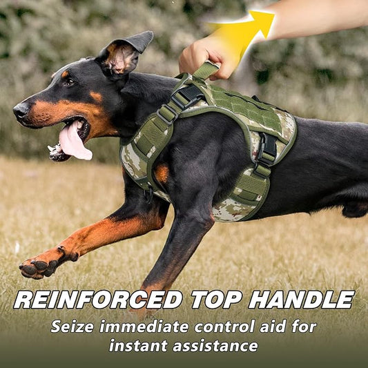 WINGOIN Tactical Dog Harness for Extra Large Dogs, Heavy Duty No Pull Dog Harness with Handle, Adjustable Reflective Military K9 Big Dog Vest for Great Dane, Walking, Hunting, Green Camo (XXL)