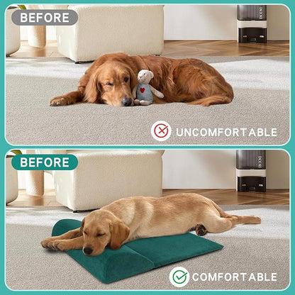 Dog Cat Bolster Pillow with High Resilience Foam, Headrest for Large Dogs, Benefit for Cervical Vertebra and Neck, Easy to Carry, Machine Washable Cover＆Easy to Clean(Green)