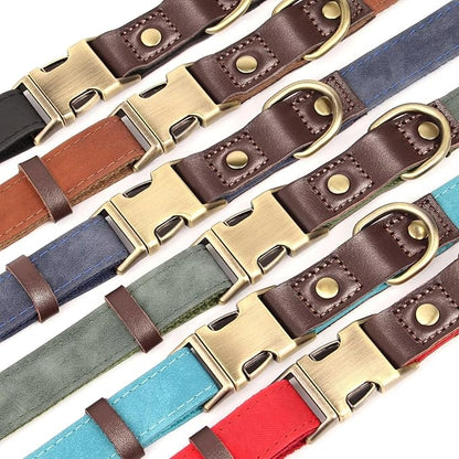 Didog Soft Padded Leather Dog Collars for Medium Dogs, Classic Heavy Duty Dog Collars with Quick Release Metal Buckle, Adjustable Medium Dog Collar Leather,Blue,M