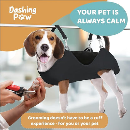 Dog Grooming Hammock – Sturdy & Safe Dog Hammock for Grooming with Durable Carabiner Clips & Straps – Soft, Comforting Dog Grooming Harness – Pet Grooming Hammock + Nail Trimmer for Large Dogs