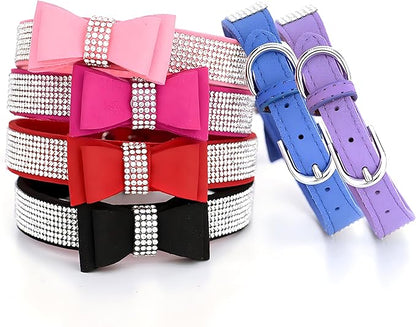 Diamond Medium Dog Collar for Girl, Rhinestone Dog Collar with Bow tie, Female Cat Collars Crystal Jeweled Bling Sparkling Glitter for Small Medium Large Dogs,Black,M