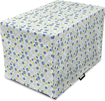 Lunarable Yellow and Blue Dog Crate Cover, Random Doodle Circles Abstract Floral Pattern, Easy to Use Pet Kennel Cover for Cats & Medium Dogs, 24 Inch, Pale Yellow Pale Blue