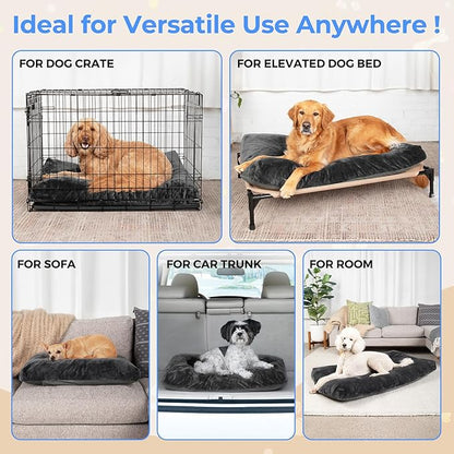 OhGeni Comfort Fluffy Dog Bed with Removable Washable Cover & Waterproof Lining, Chew Proof & Non-Slip Soft Crate Bed for Large, Medium, Small Size Dogs, 47in(Gray)