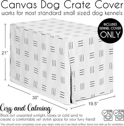 Sweet Jojo Designs White and Black Boho Mudcloth Dog Crate Cover – Kennel Covers for 30 Inch Pet Cage Small/Medium - Black and White Bohemian Minimalist Southwest Mud Cloth Hatch Neutral Triple Line