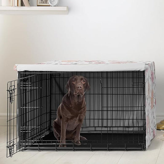 Sweet Jojo Designs Blush Pink Grey Boho Floral Dog Crate Cover – Kennel Covers for 42 Inch Pet Cage Medium/Large - Bohemian Farmhouse Shabby Chic Rose Lily Watercolor Flower Elegant Gray and White