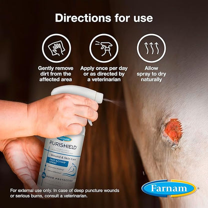 Farnam Purishield Horse Wound Care Fast-Acting Spray for Horses, Dogs, Cats & Livestock, 24-Hour Protection*, Cleans, Treats and Promotes Healing*