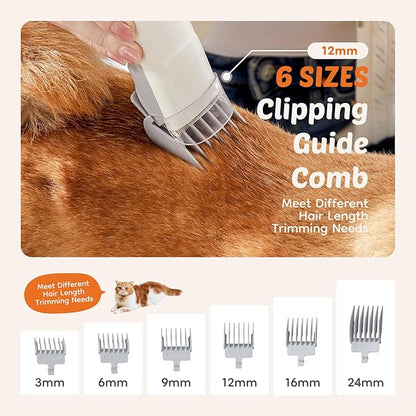 Pet Grooming Vacuum Kit, Hair Vacuum with Cordless Clippers with Capacity, Low Noise Operation, 3 Suction Modes, and 5 Essential Grooming Tools for Dogs and Cats