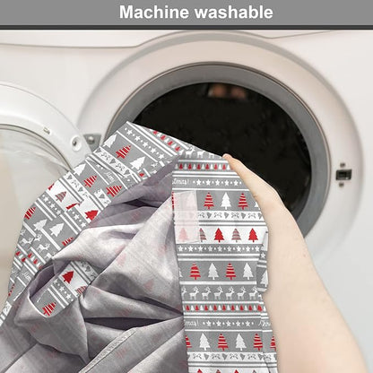 Ambesonne Christmas Dog Crate Cover, Xmas Border Deers Trees and Merry Christmas Lettering Bows Bells Image, Easy to Use Pet Kennel Cover for Medium Large Dogs, 42 Inch, Grey White and Red