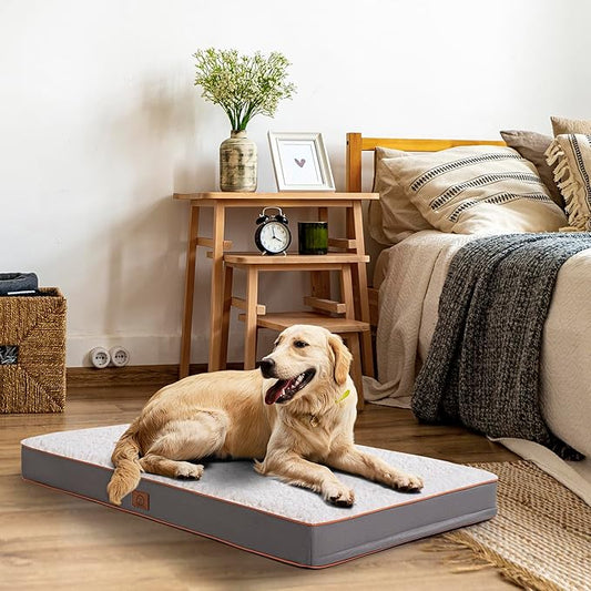 Orthopedic Dog Bed for Large Dogs, Large Dog Bed with Removable Waterproof Cover and Machine Washable Dog Bed, Egg Crate Foam Pet Bed Mat, L(35"X22"X3"), Light Grey