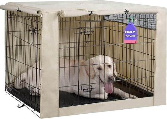 HiCaptain Polyester Dog Crate Cover - Durable Windproof Pet Kennel Cover for Wire Crate Indoor Outdoor Protection (42 inches, Light Tan)