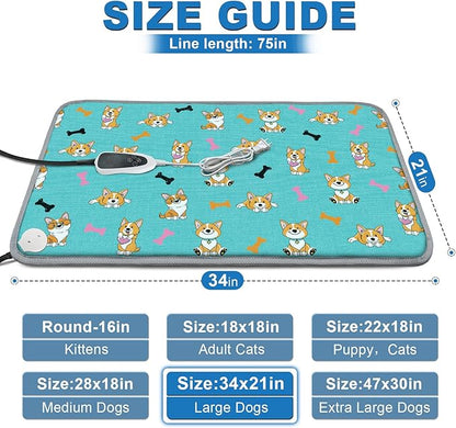 Dog Heating Pad 34x21in Waterproof Pet Heating Pad for Dogs Smart Thermostat Switch, Whelping Supplies Heated Dog Bed,Adding Wire Rope Wires Puppy Heating Pad Mat-Whelping Box for Dogs-Blue