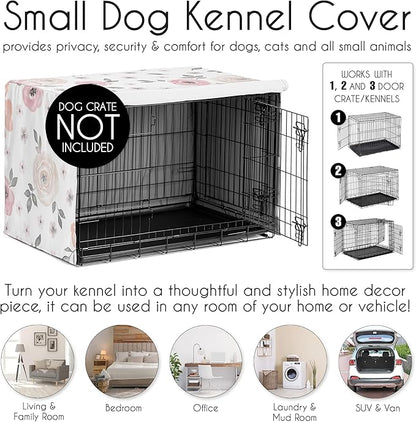 Sweet Jojo Designs Blush Pink Grey Boho Floral Dog Crate Cover – Kennel Covers for 24 Inch Pet Cage Small - Bohemian Farmhouse Shabby Chic Rose Lily Watercolor Flower Elegant Gray and White