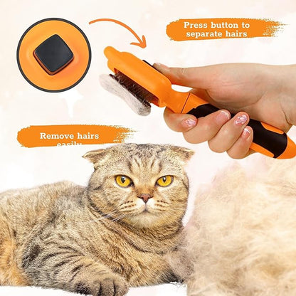 Cat Brush with One-Click Release – This versatile dog brush for shedding and massaging is the perfect pet grooming tool for indoor cats and dogs, suitable for pets of all hair types.