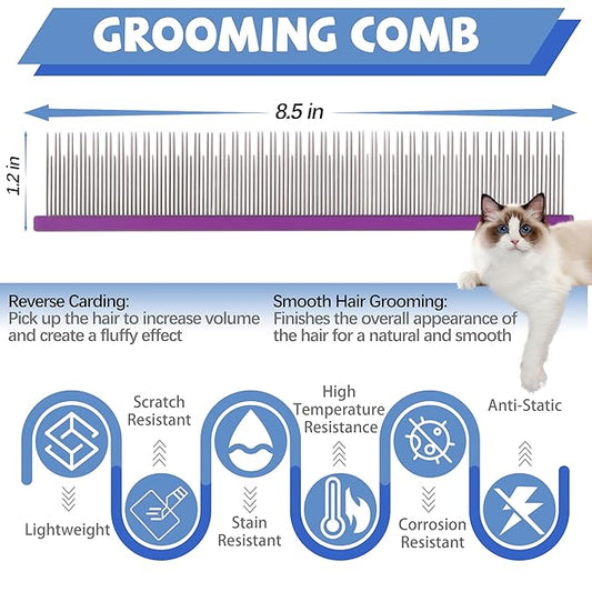 8.5 Inch Dual Tooth Pet Comb for Mats and Tangles，Poratable Grooming Dematting Comb for Indoor long-haired cats and dogs,Pet Family Supplies,Removing Tangles,Knots,Undercoat and Excess Hair