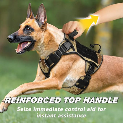 WINGOIN Tactical Dog Harness for Large Dogs, Heavy Duty No Pull Dog Harness with Handle, Adjustable Reflective Military K9 German Shepherd Big Size Dog Vest for Walking, Hunting, Camo (L)
