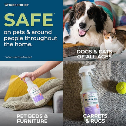 Wondercide - Flea, Tick & Mosquito Spray for Dogs, Cats, and Home - Flea and Tick Killer, Control, Prevention, Treatment - with Natural Essential Oils - Pet and Family Safe - Rosemary 32 oz