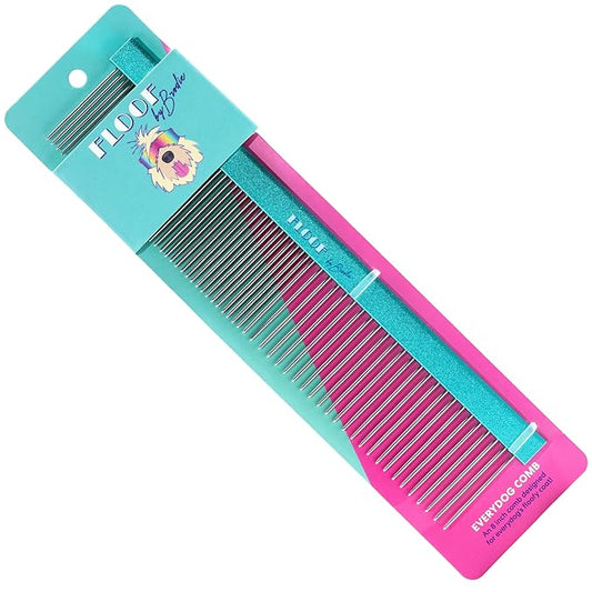 Everydog Comb, 8 in. Greyhound Style Fine/Coarse Fur Comb for Dogs and Puppies, Rounded Corners Prevent Friction and Breakage, Solid Brass with Steel Teeth, Chrome Finish